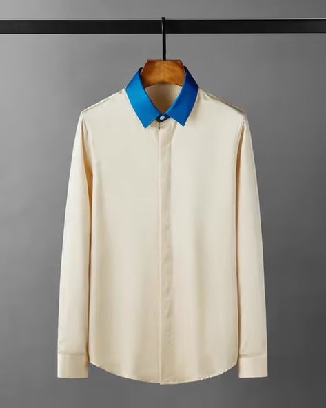 Men’s Premium Cream Shirt with Royal Blue Contrast Collar