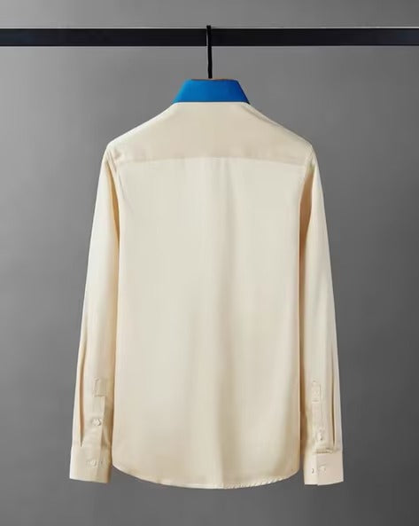 Men’s Premium Cream Shirt with Royal Blue Contrast Collar