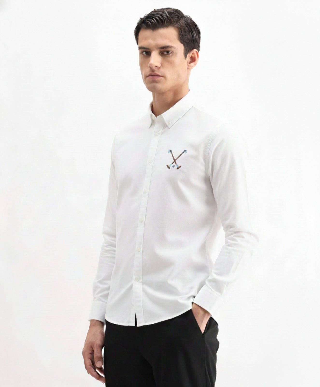 Men's Classic Oxford Shirt with Crossed-Club Embroidery