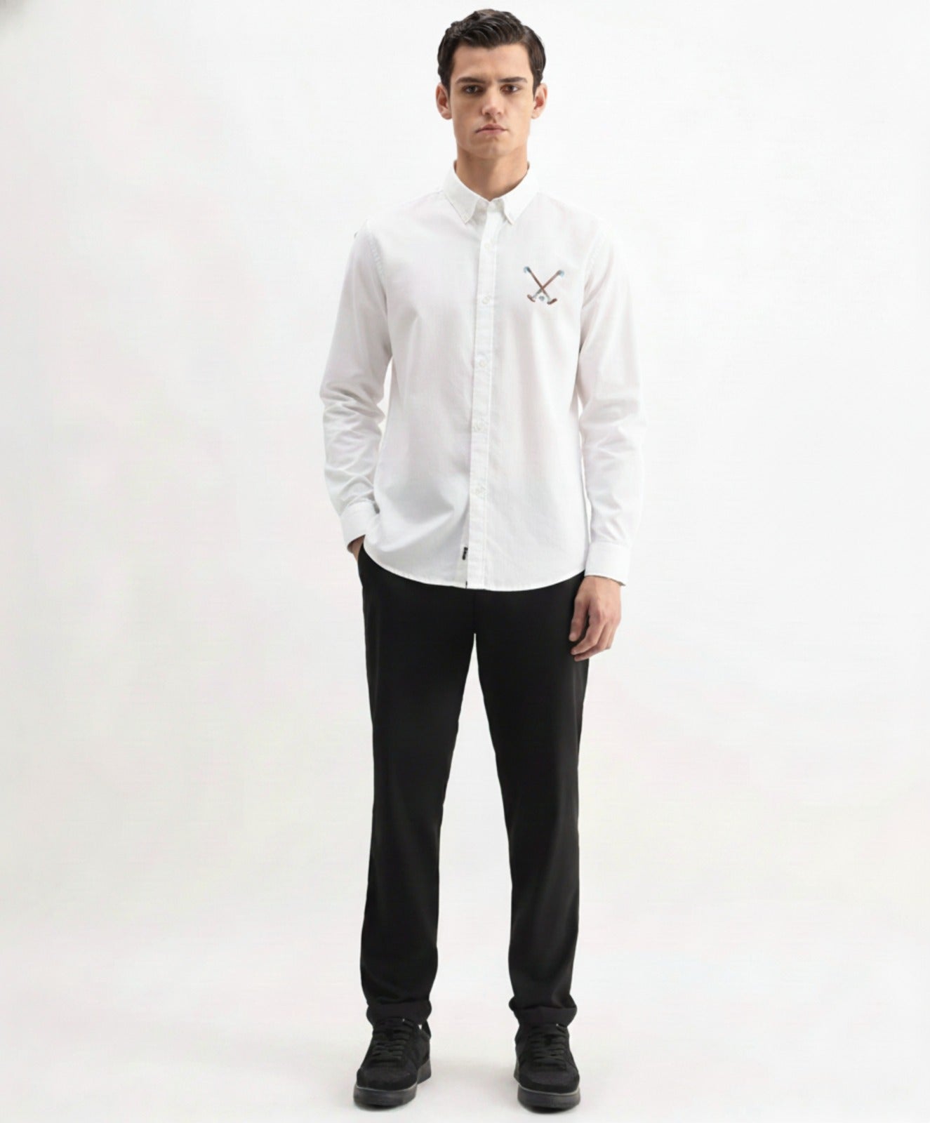 Men's Classic Oxford Shirt with Crossed-Club Embroidery