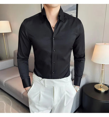 Impressive Black Slim Fit Solid Plain Casual Shirt