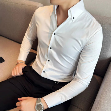 Trendy White Slim Fit Solid Plain Casual Shirt