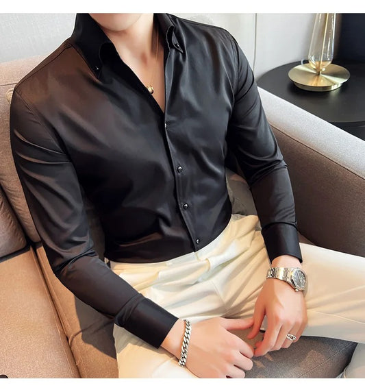 Impressive Black Slim Fit Solid Plain Casual Shirt