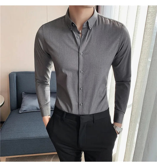 Preferable Grey  Slim Fit Solid Plain Casual Shirt