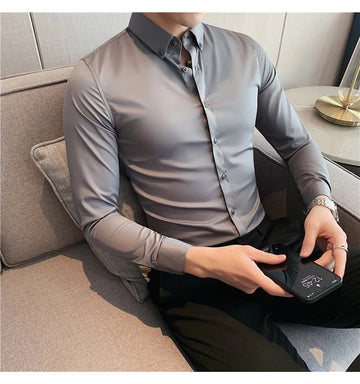 Preferable Grey  Slim Fit Solid Plain Casual Shirt