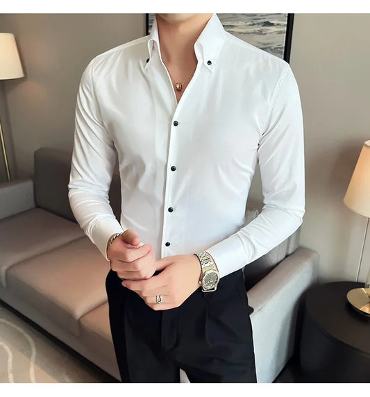 Trendy White Slim Fit Solid Plain Casual Shirt