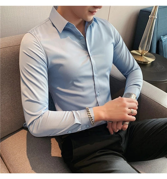 Pastel blue Slim Fit Solid Plain Casual Shirt