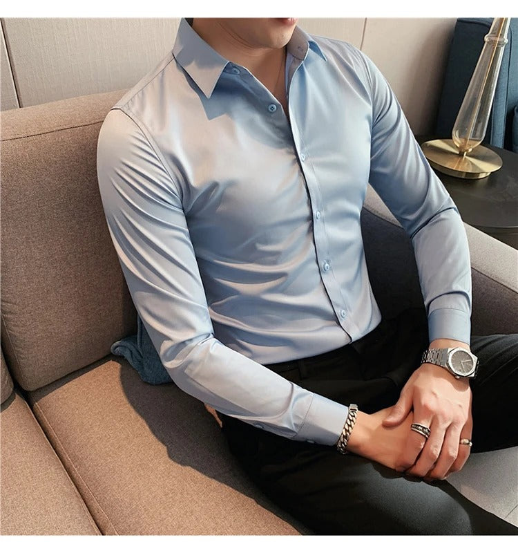 Pastel blue Slim Fit Solid Plain Casual Shirt