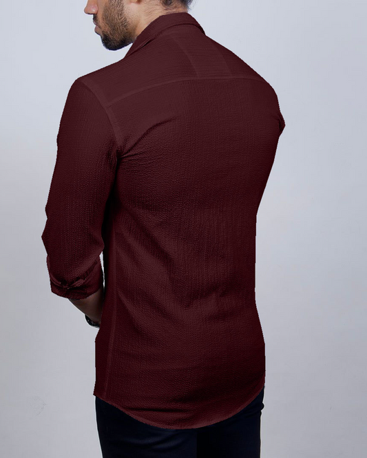 Garnet Maroon Seersucker Shirt