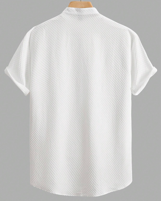 Milky White  Seersucker Half Sleeve Shirt