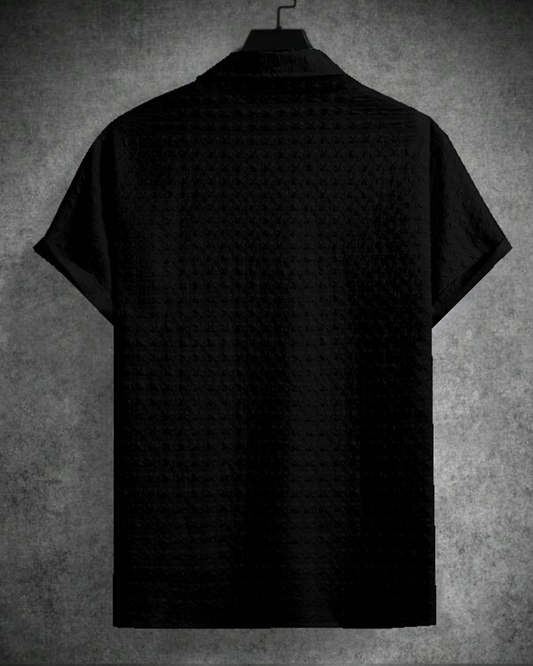 Obsidian Black Seersucker Half Sleeve Shirt