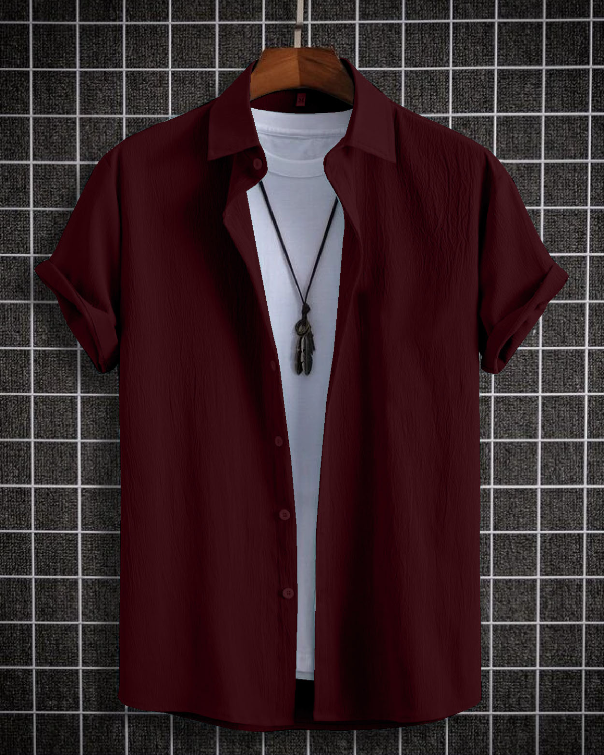 Glittering Maroon Seersucker Half Sleeve Shirt