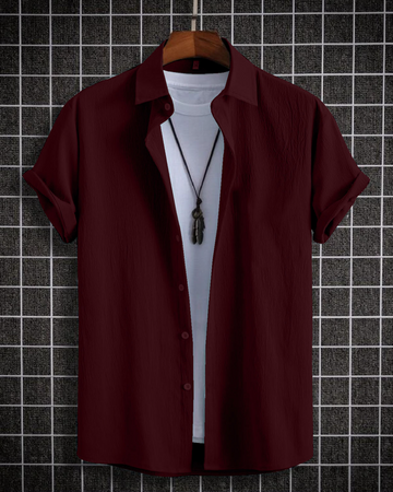 Glittering Maroon Seersucker Half Sleeve Shirt