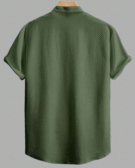 Sophisticated Green Seersucker Half Sleeve Shirt