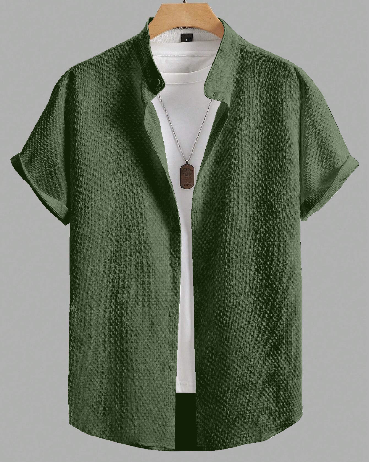 Sophisticated Green Seersucker Half Sleeve Shirt