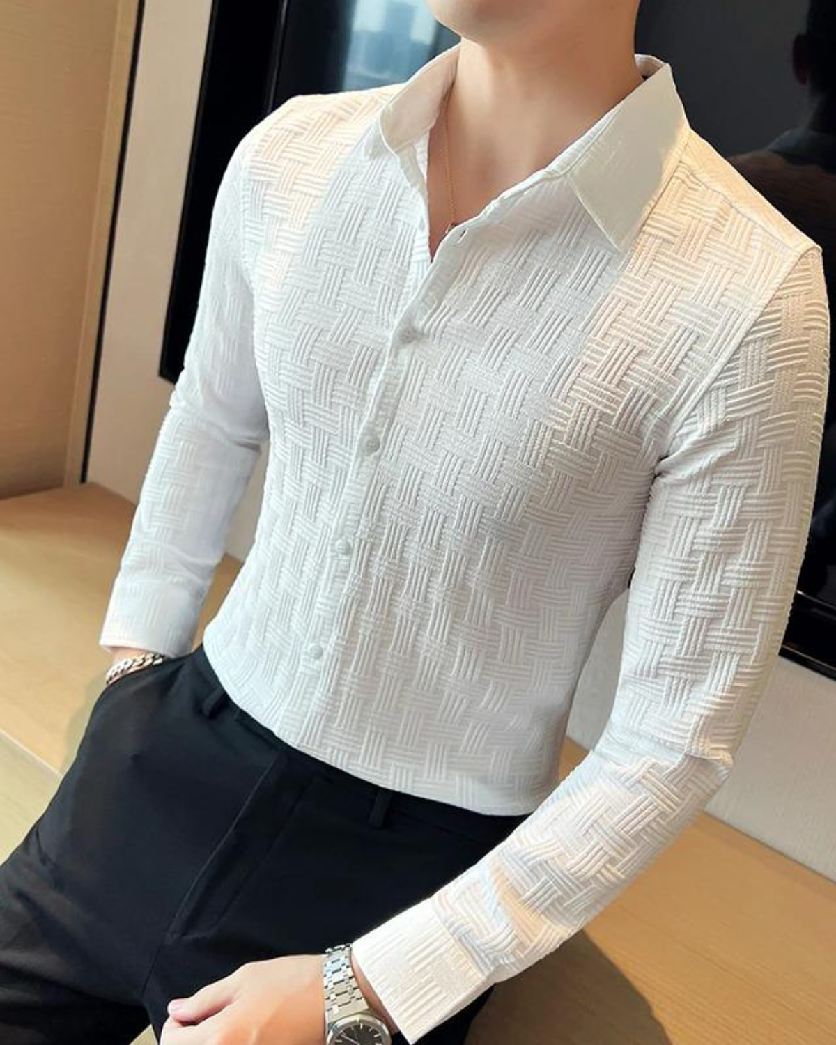 Marvellous White Textured Regular Fit Shirt