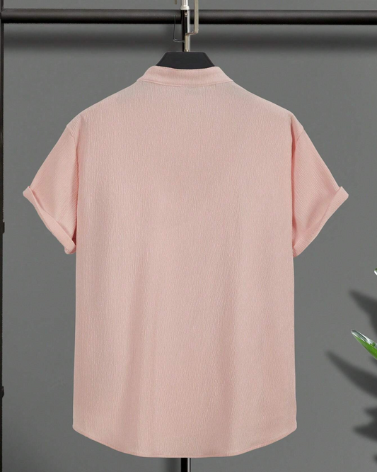 Peach Pink Seersucker Half Sleeve Kurta Shirt