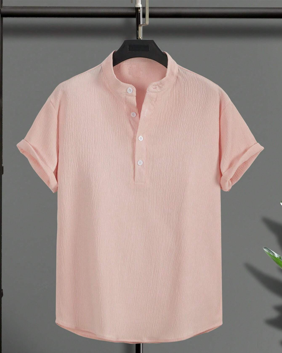 Peach Pink Seersucker Half Sleeve Kurta Shirt