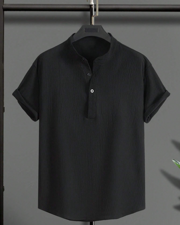 Stunning Black Seersucker Half Sleeve Kurta Shirt