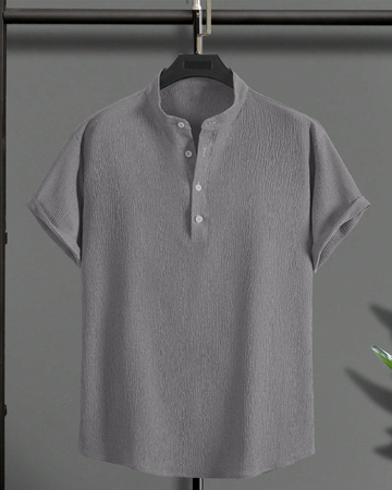 Lagniappe  Grey Seersucker Half Sleeve Kurta Shirt