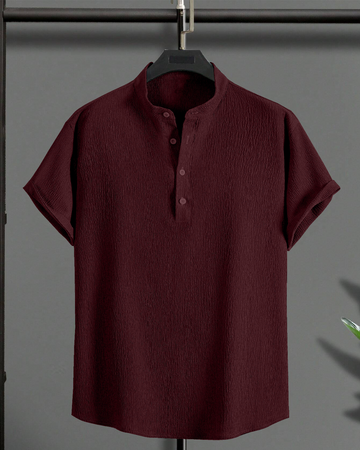 Rufous Red Seersucker Half Sleeve Kurta Shirt