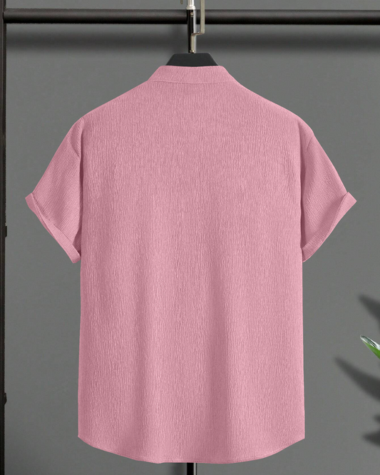 Flameboyant Pink  Seersucker Half Sleeve Kurta Shirt