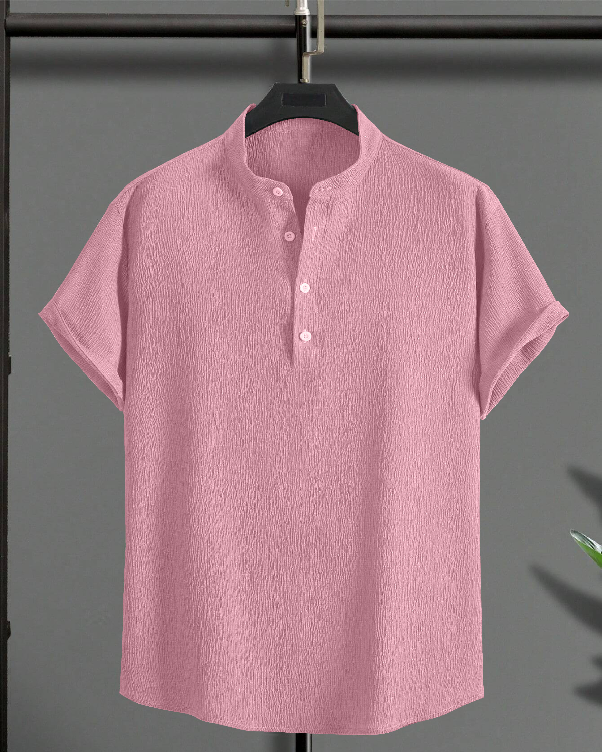 Flameboyant Pink  Seersucker Half Sleeve Kurta Shirt