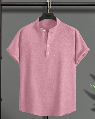 Flameboyant Pink  Seersucker Half Sleeve Kurta Shirt