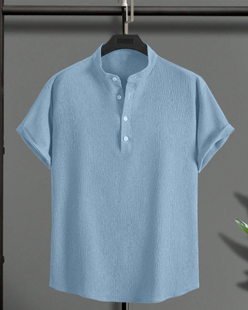 Opulent Lightblue Seersucker Half Sleeve Kurta Shirt