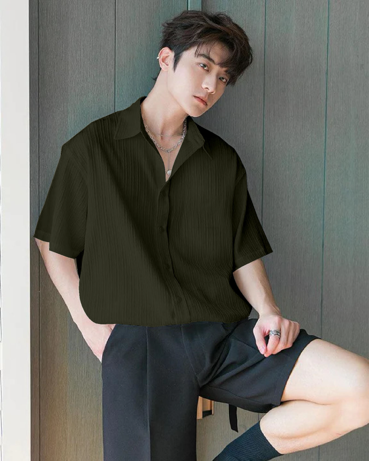 Pleasurable Dark Green Seersucker Shirt