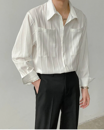 Charming  White Spliced Pockets Seersucker Shirt