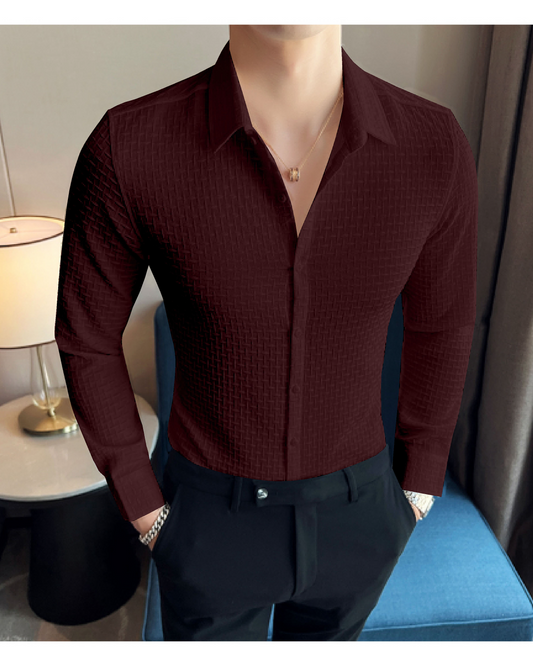 Maroon Check Textured Premium Shirt