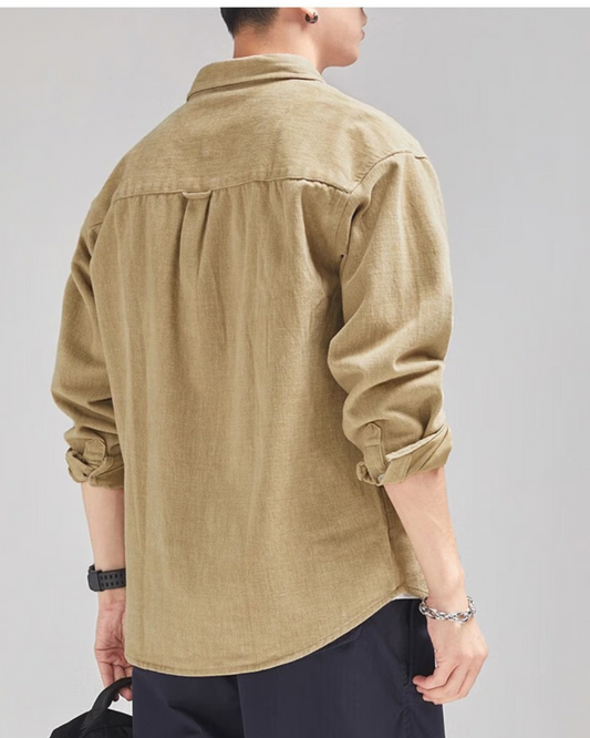 Ecru Beige Button Up Solid Shirt With Pocket