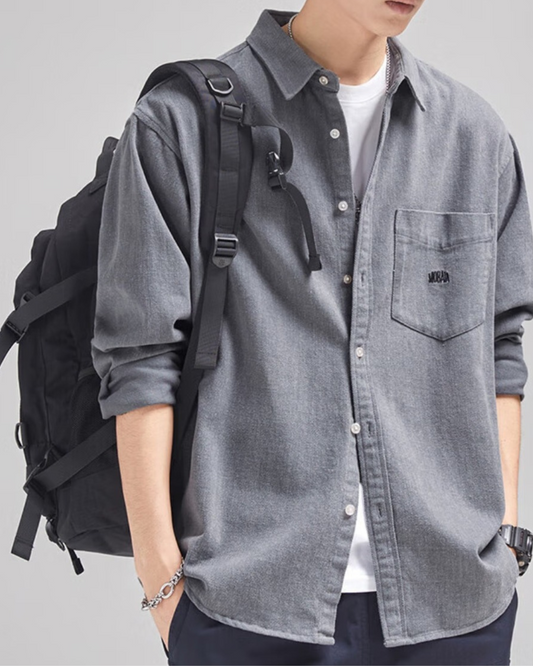 Cloud Grey Button Up Solid Shirt With Pocket