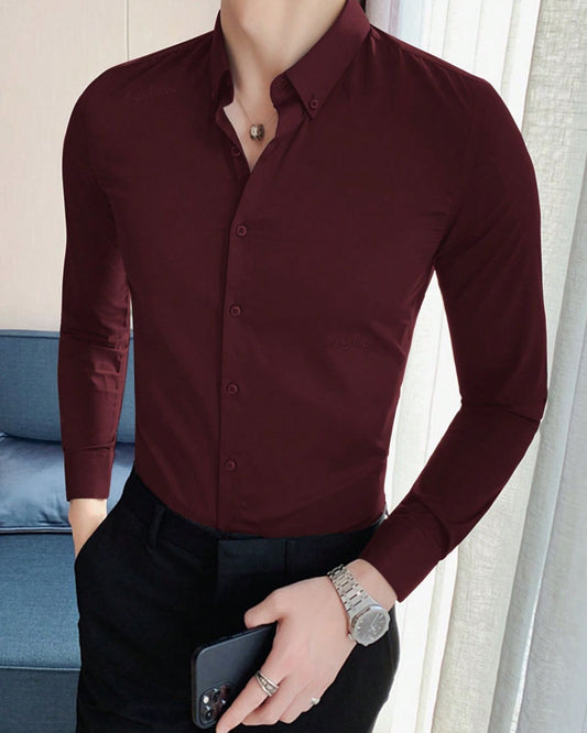 Gratifying Maroon Slim Fit Solid Plain Casual Shirt