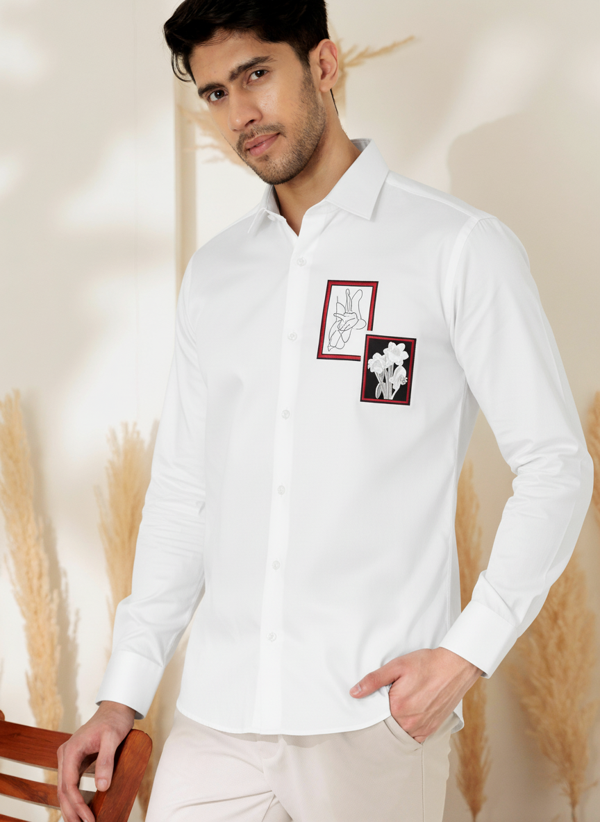 Floral Frame Embroidered Patch Shirt