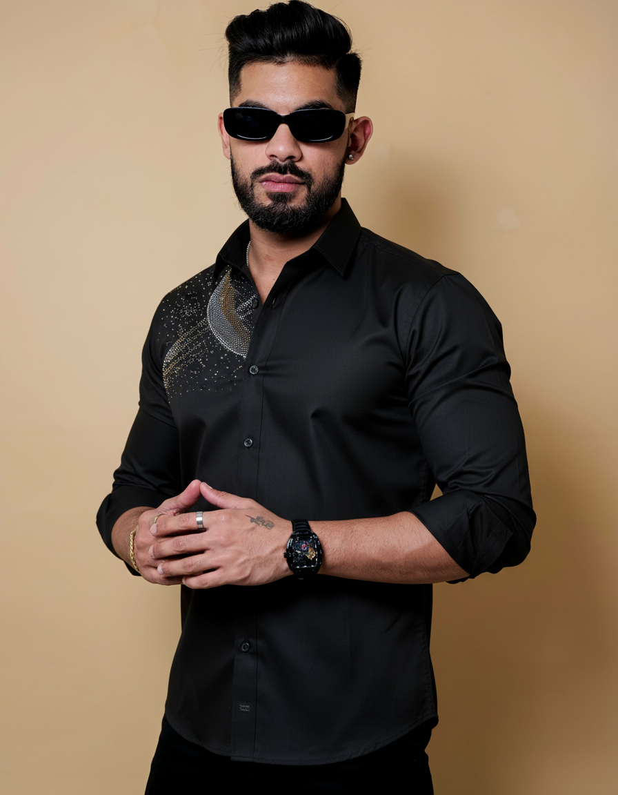 Midnight Saturn Crystal Embellished Shirt