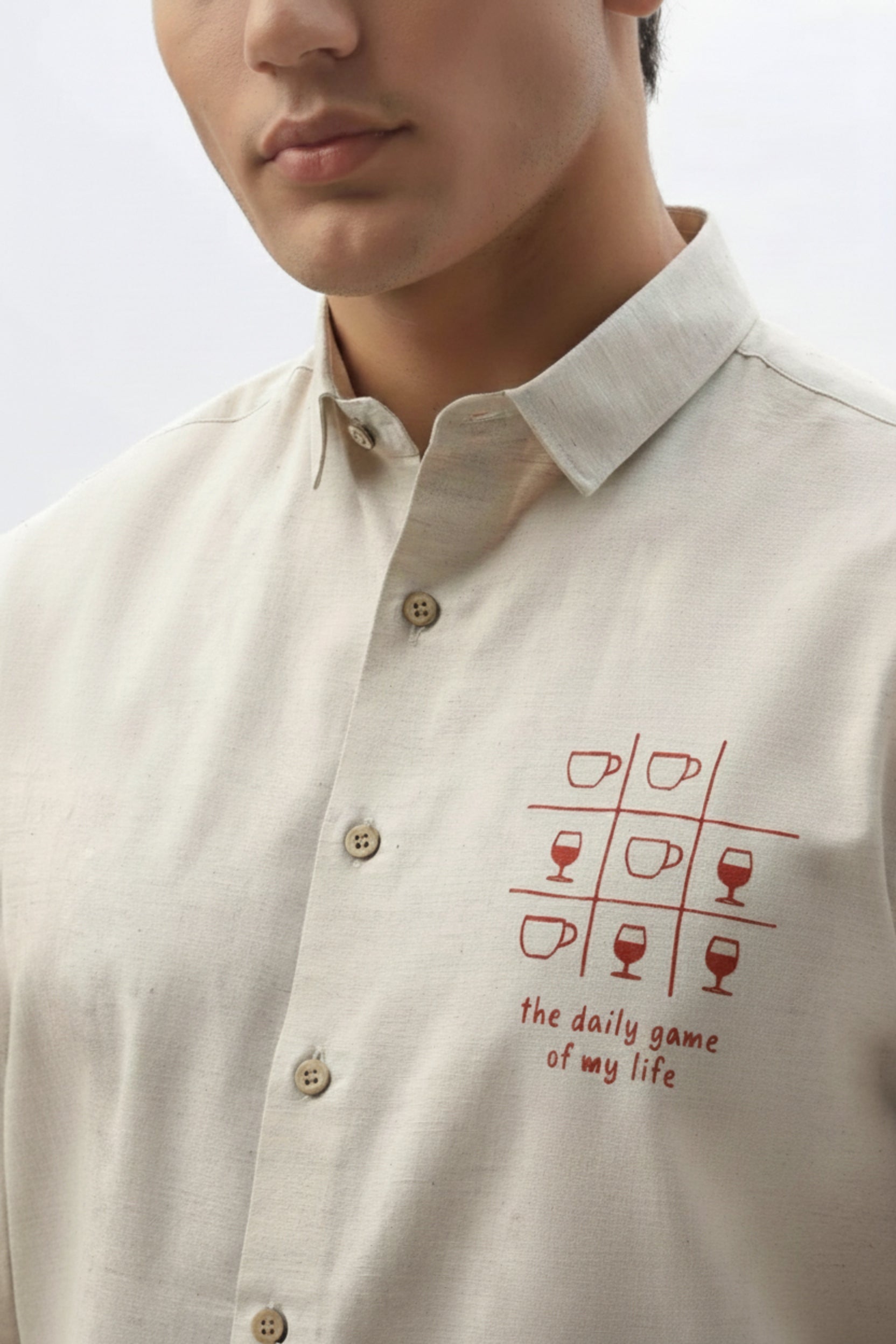 Men’s Casual Shirt with “Daily Game of My Life” Minimal Print