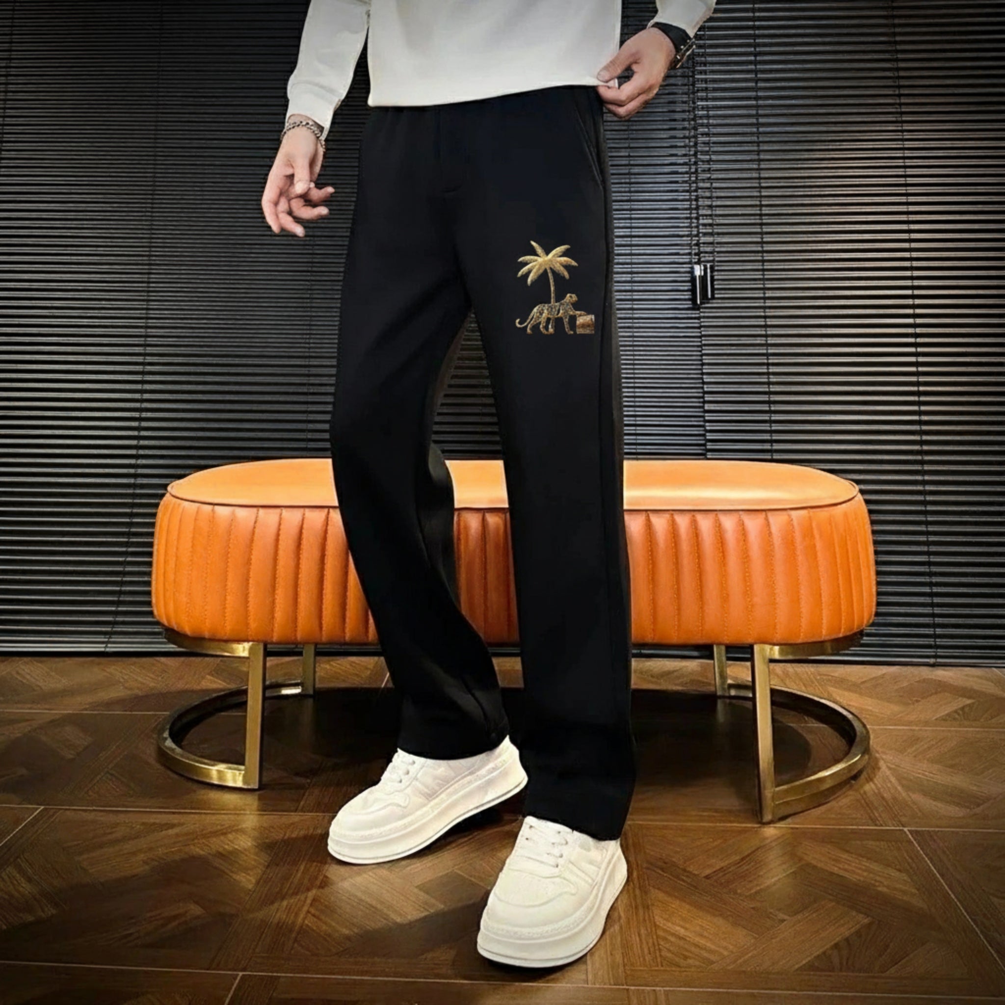 Palm Tree Embroidered Relaxed-Fit Trouser