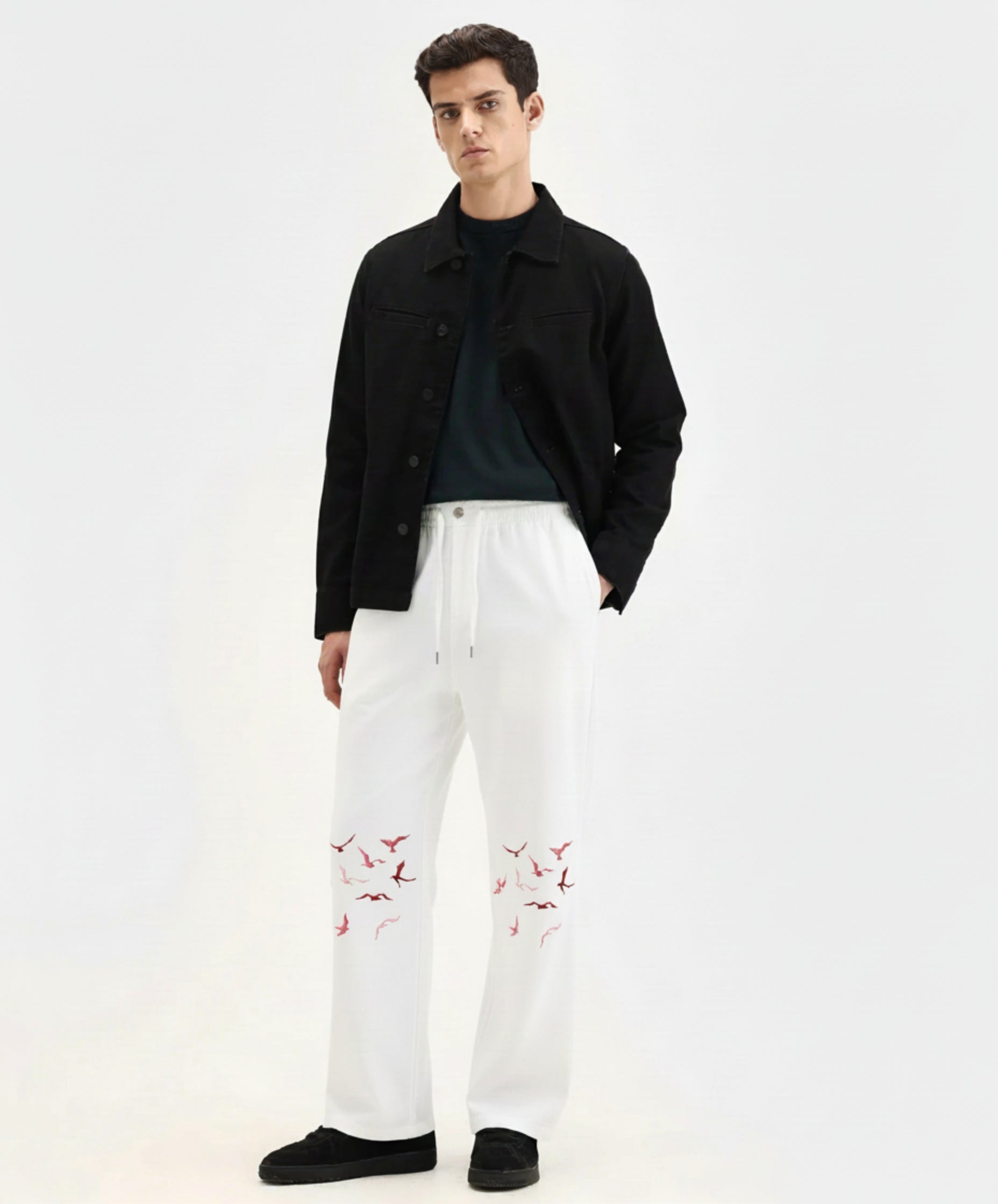 Flying Birds Embroidered Relaxed-Fit Trousers