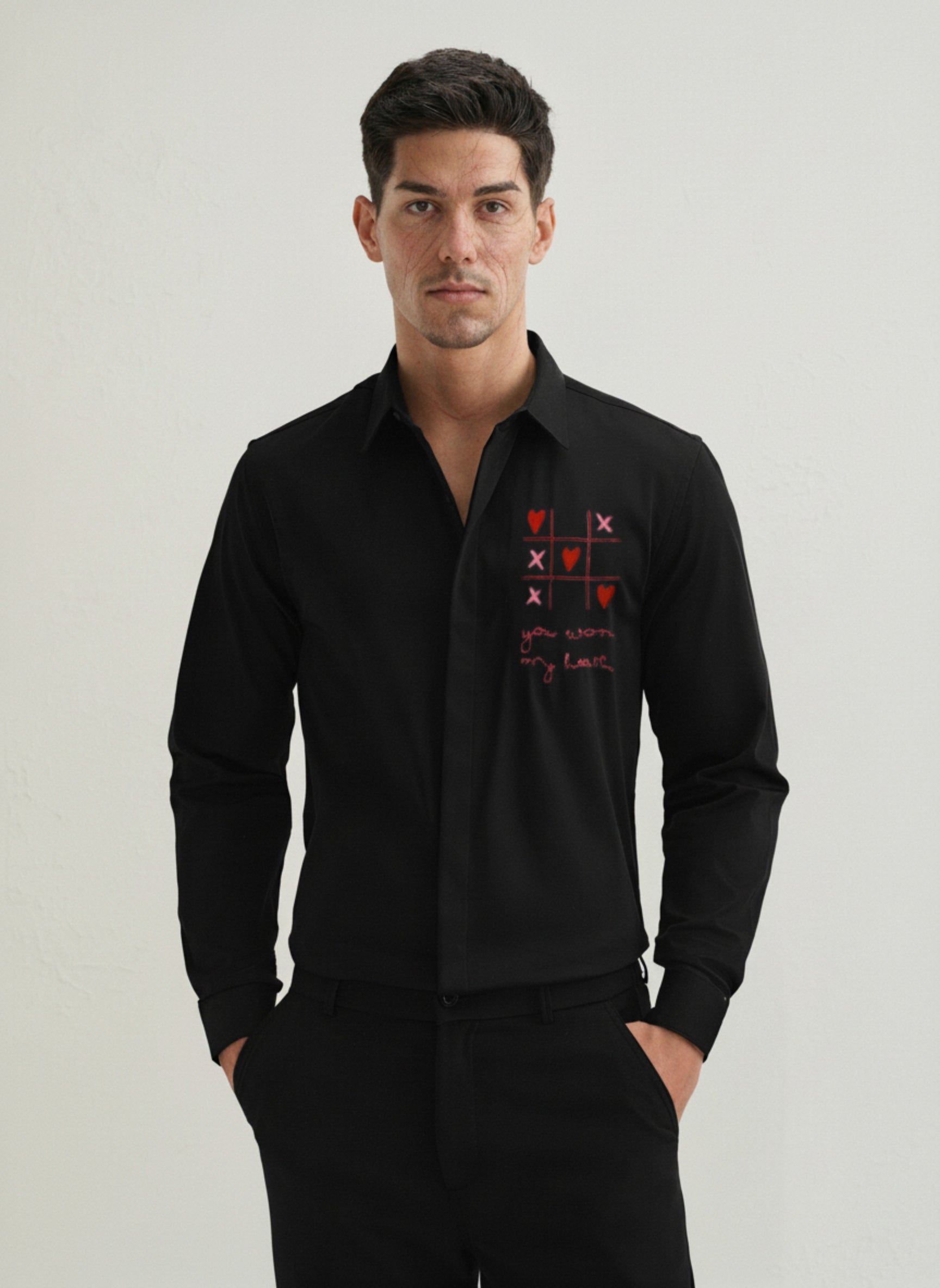 Men's Oxford Shirt with "Tic-Tac-Toe" Heart Embroidery