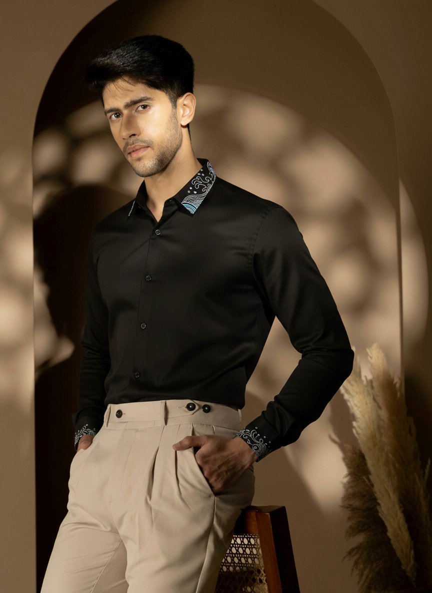 Celestial Crest Embroidered Collar Shirt