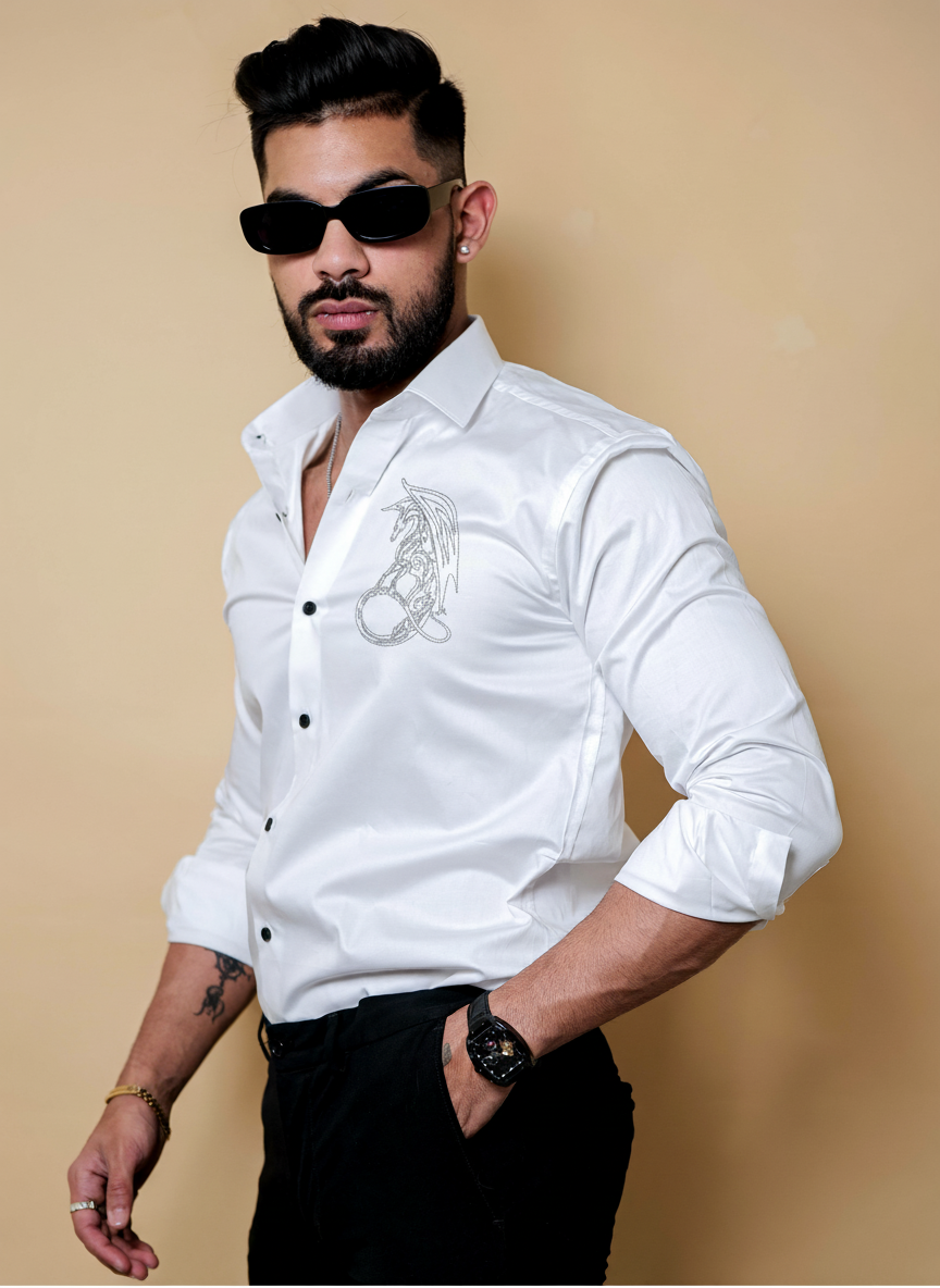 Men's White Shirt with Dragon Graphic Design