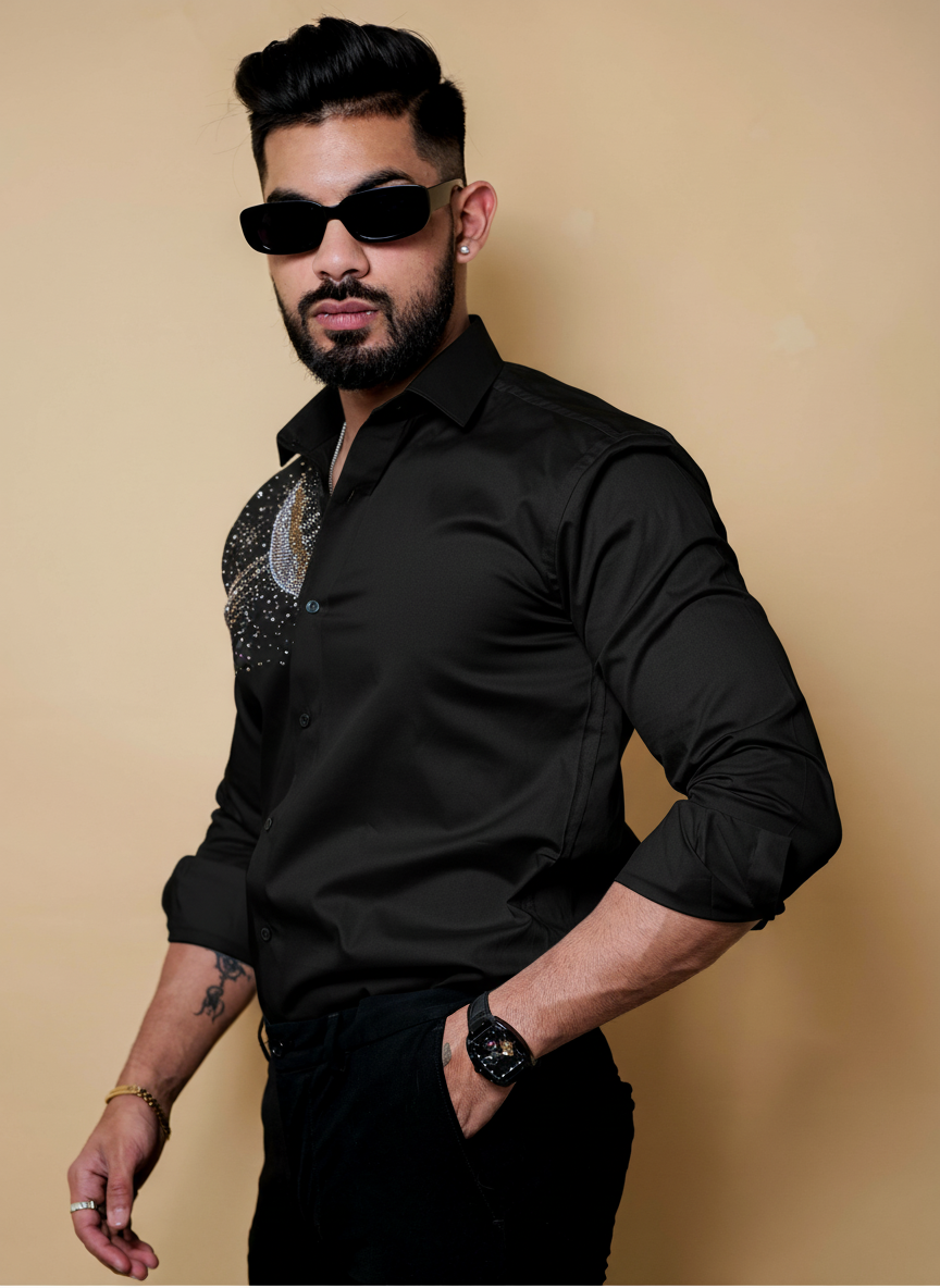 Midnight Saturn Crystal Embellished Shirt