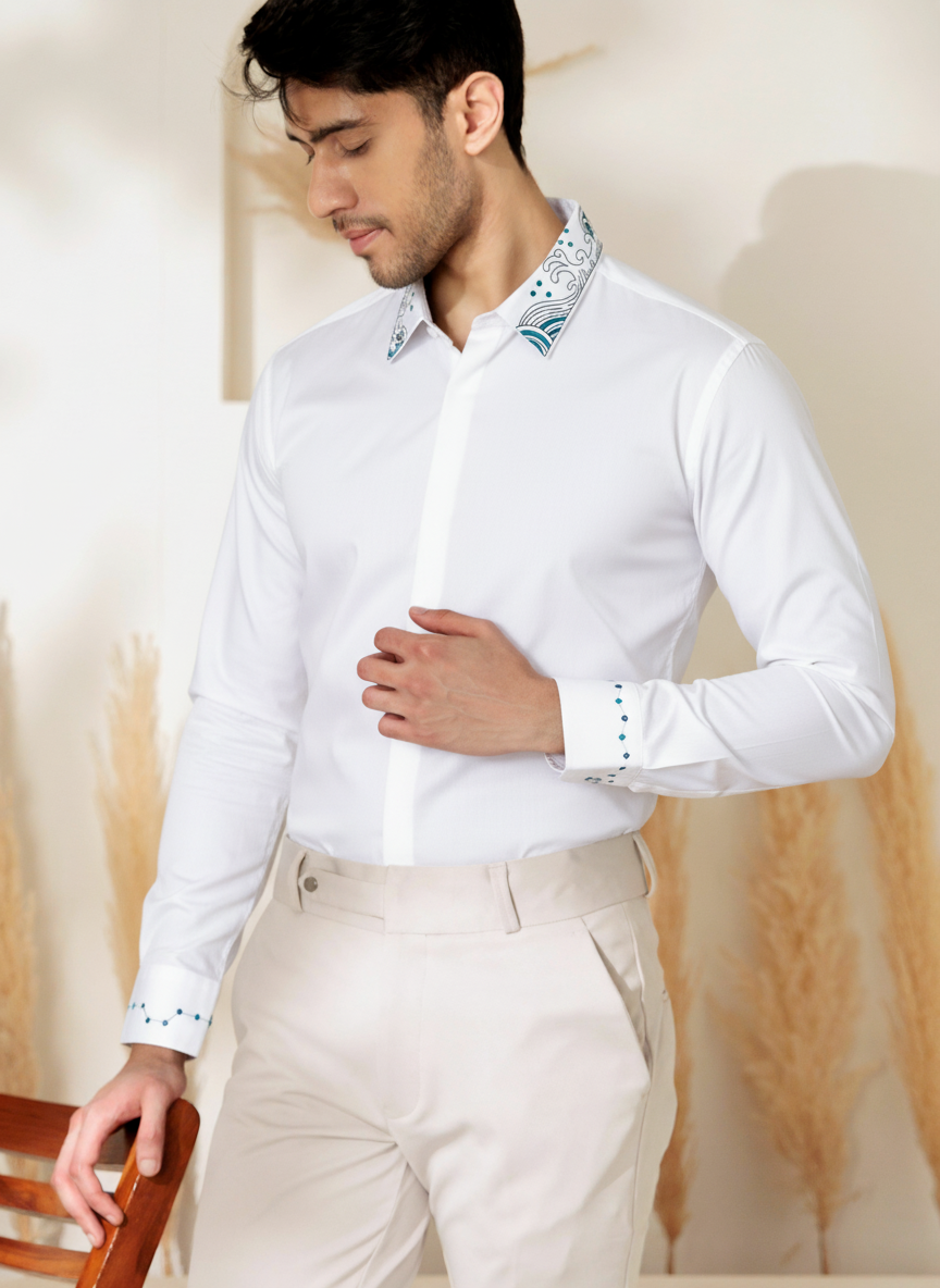 Celestial Crest Embroidered Collar Shirt