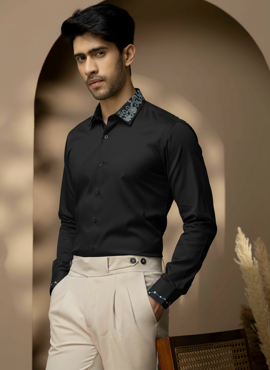 Celestial Crest Embroidered Collar Shirt