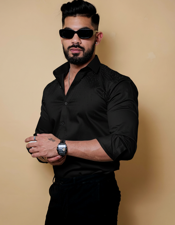 Men's Black Luxury Shirt with Subtle Beaded Sparkle Pattern (BUY 1 GET 1 FREE)