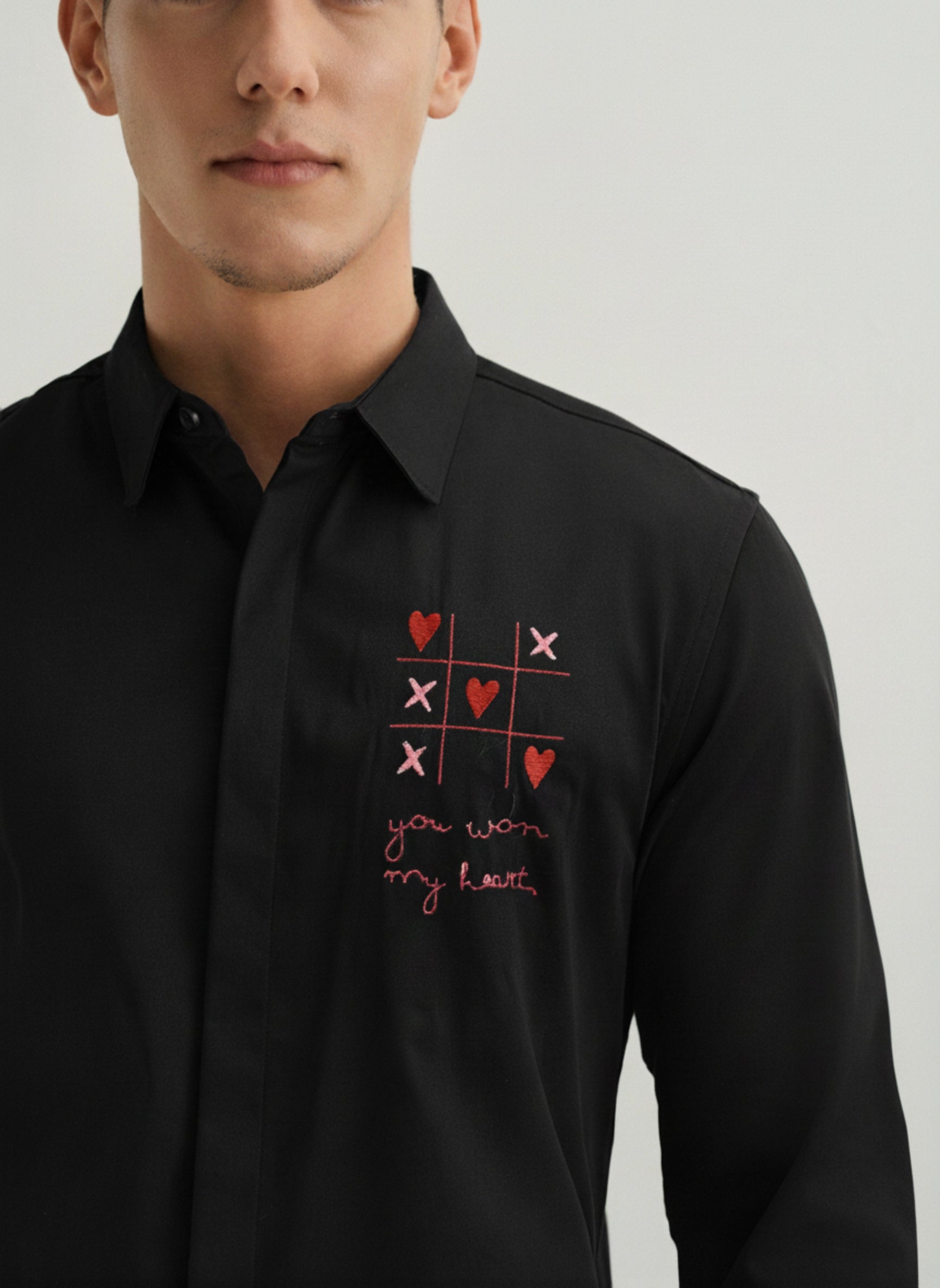 Men's Oxford Shirt with "Tic-Tac-Toe" Heart Embroidery