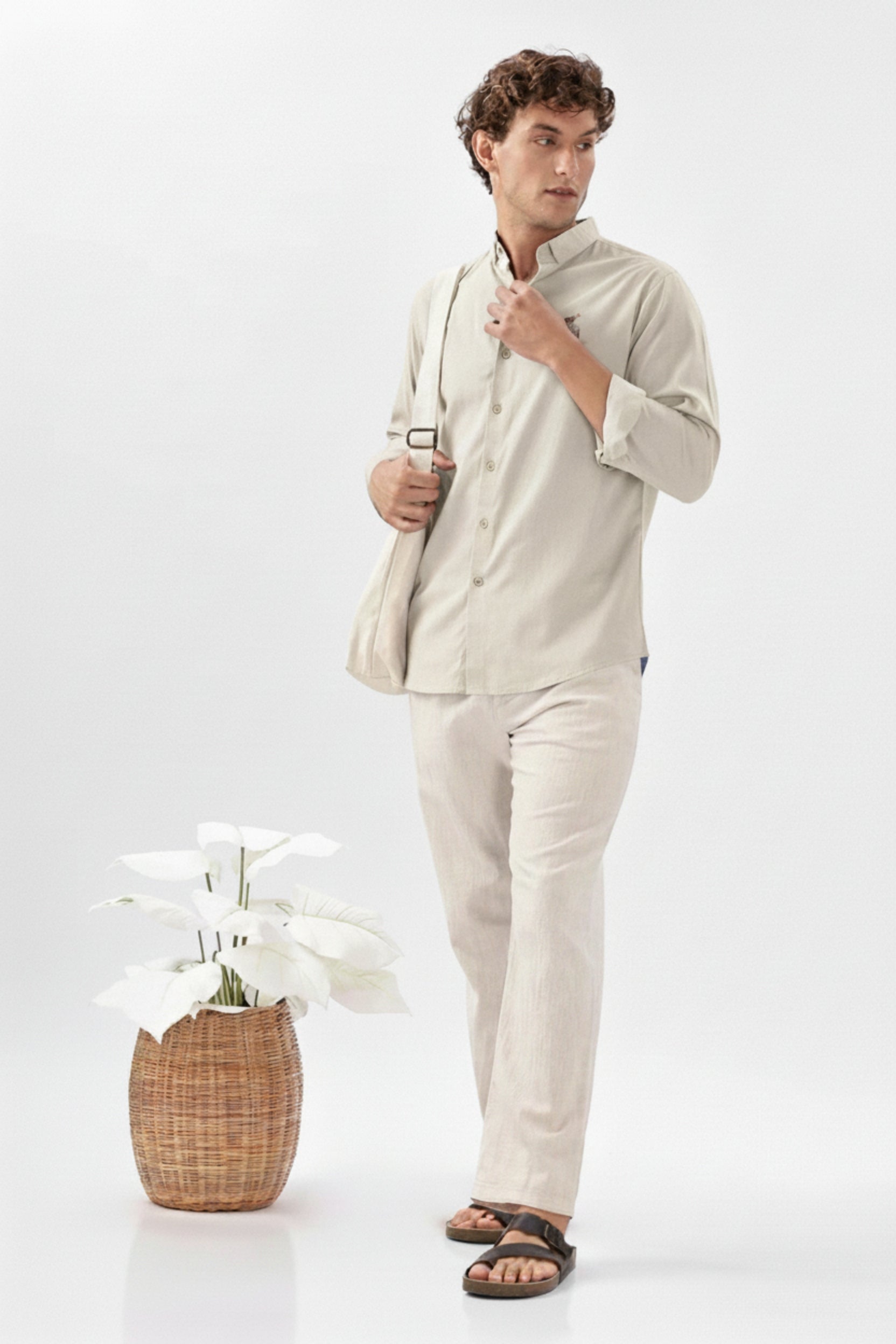 Men’s Premium Button-Down Shirt with Sailboat & Crescent Moon Embroidered Design