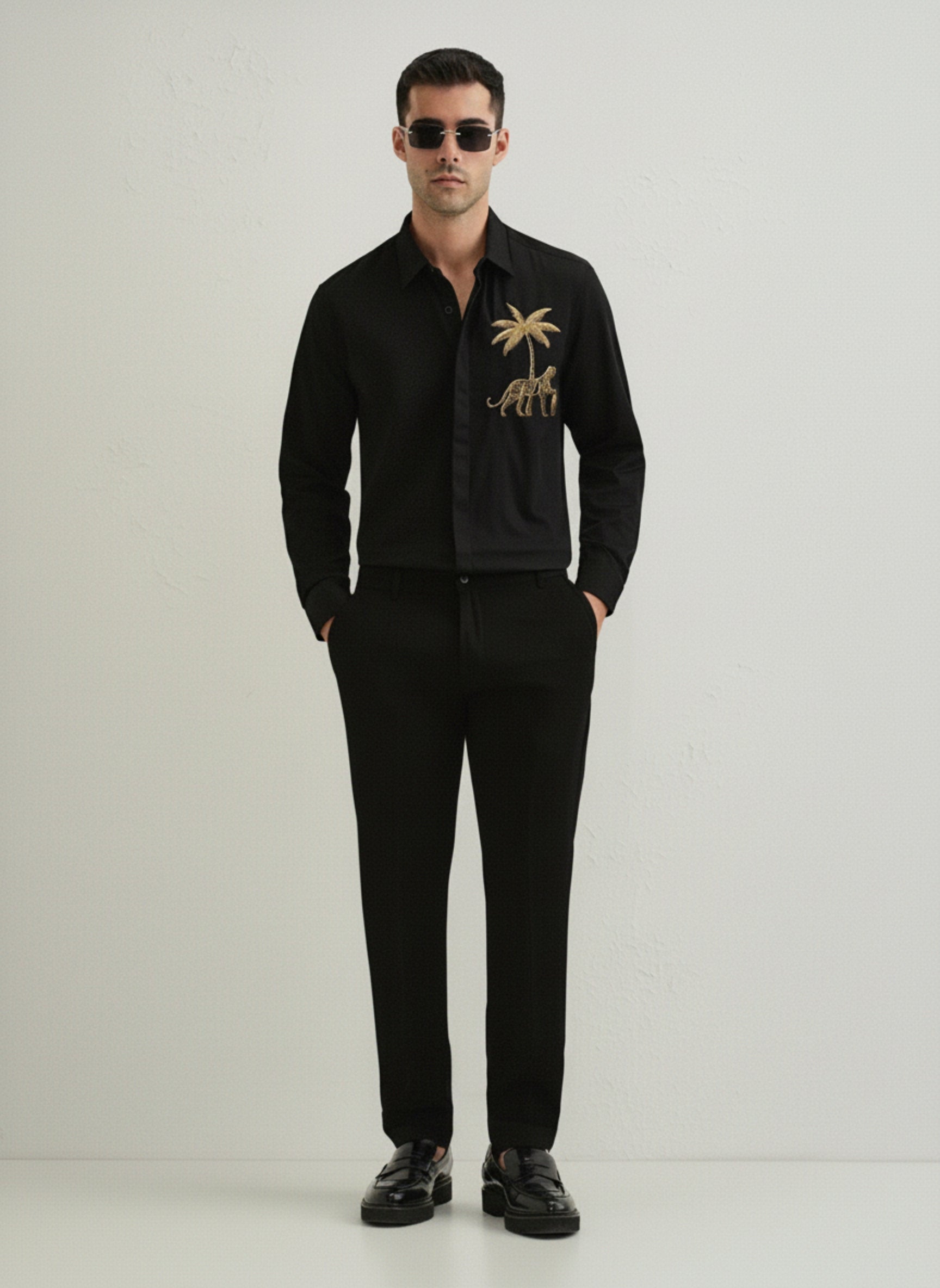 Men's Premium Poplin Shirt with Embroidered Cheetah Motif
